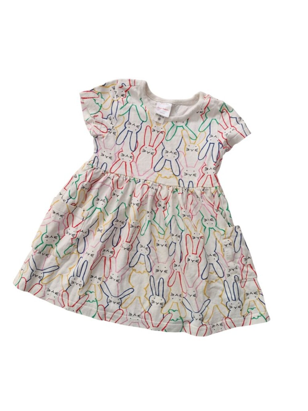 Hanna Andersson Short Sleeve Play Dress 3T Fun Rainbow Bunny Print Cotton Knit